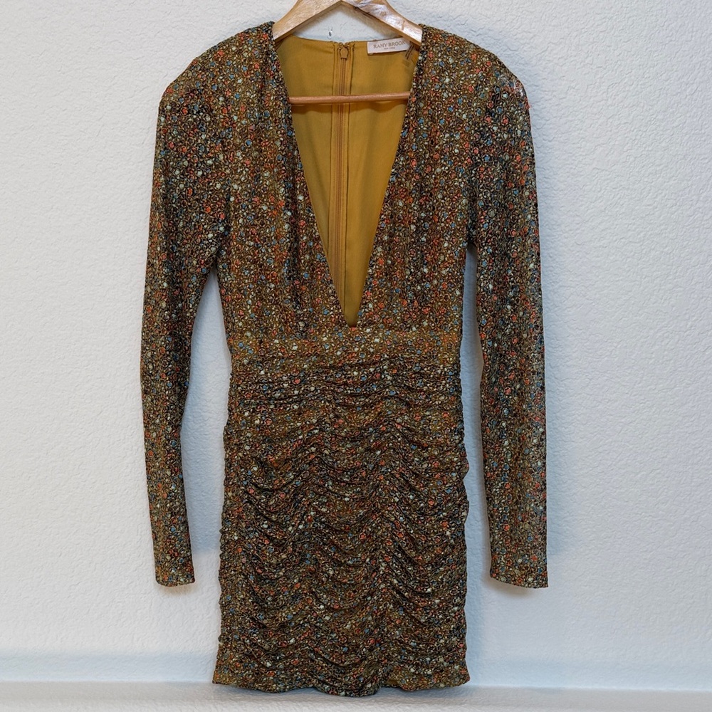 Ramy Brook Gold Sequin Long Sleeve Dress
